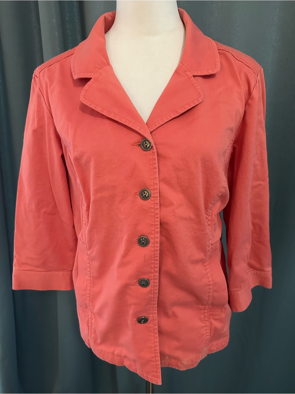 Chico’s Additions Women’s Size 1 M Coral Cotton Stretch Jacket 3/4 Sleeve